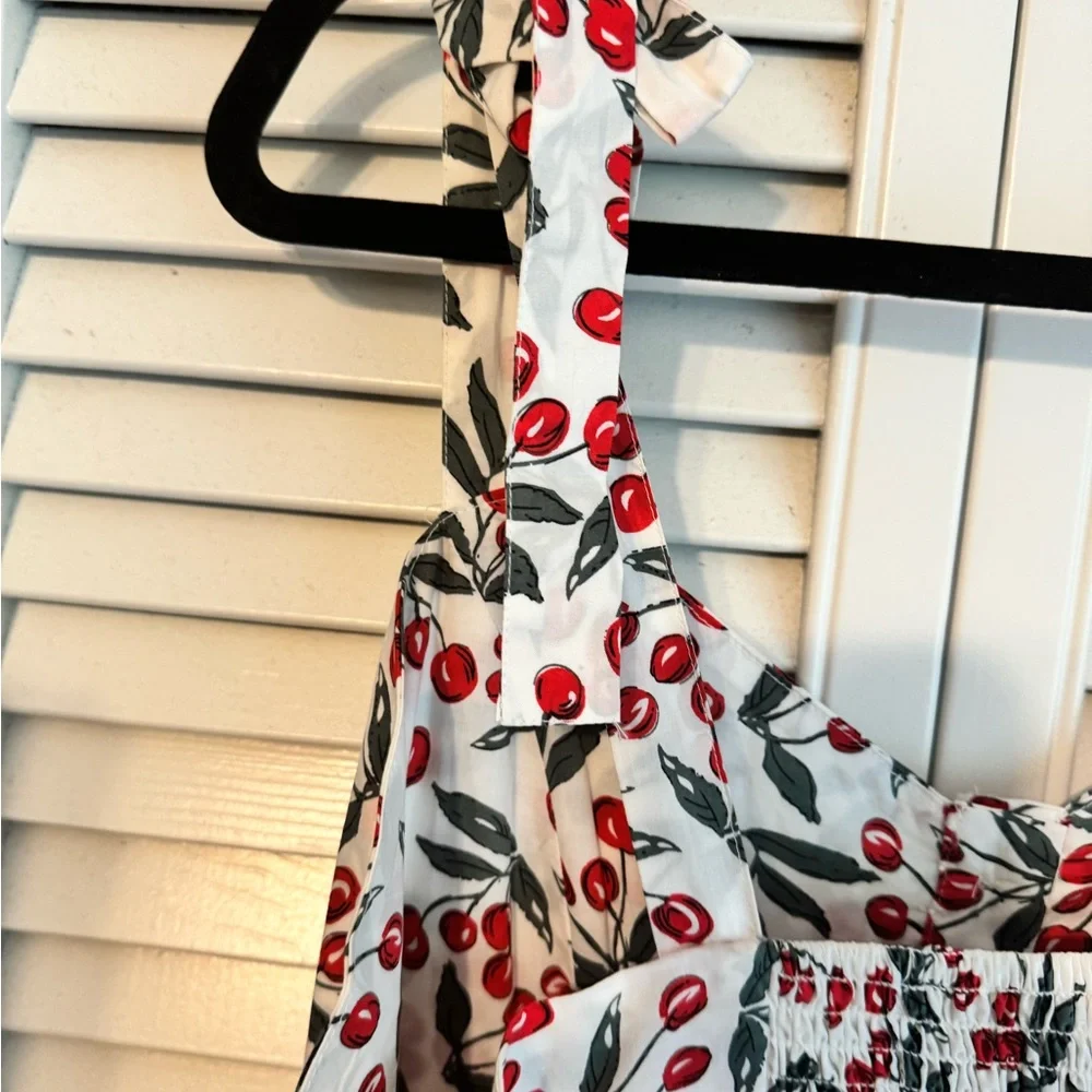 Chic Floral Midi Dress - White and Red - Picture 7 of 10